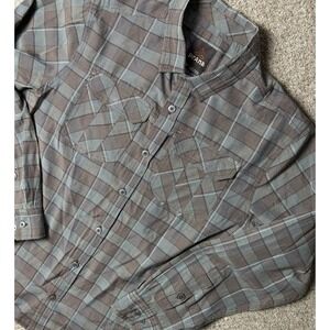 Prana Mens Large Long Sleeve Button Up Shirt Vented Plaid Organic‎ Cotton Blend